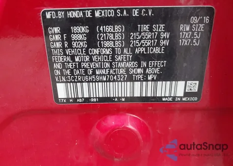 2017 Honda Hr-V Ex from USA, damaged, VIN 3CZRU6H59HM704327